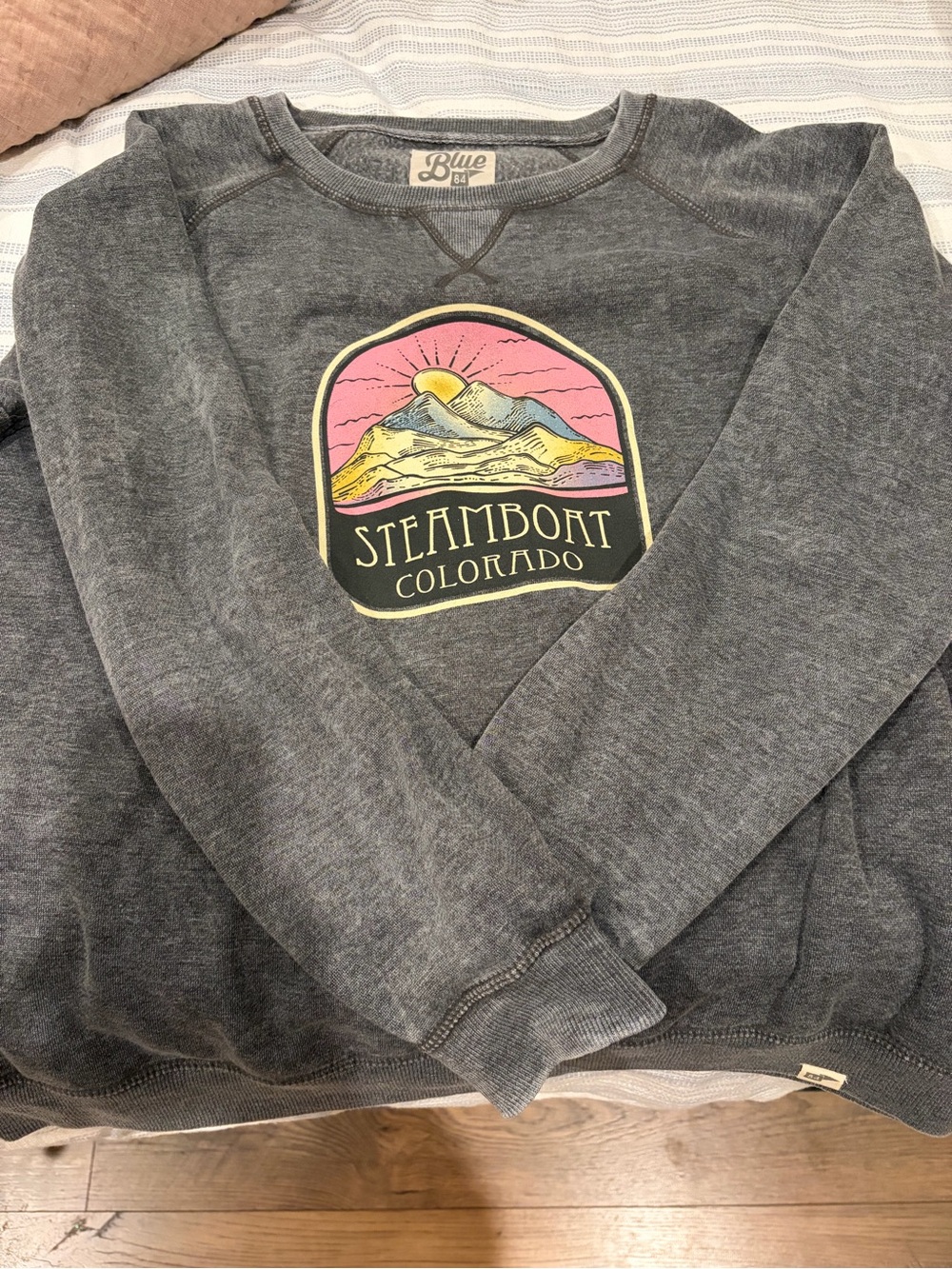 Blue 84 Gray Crewneck with Steamboat Colorado Graphic